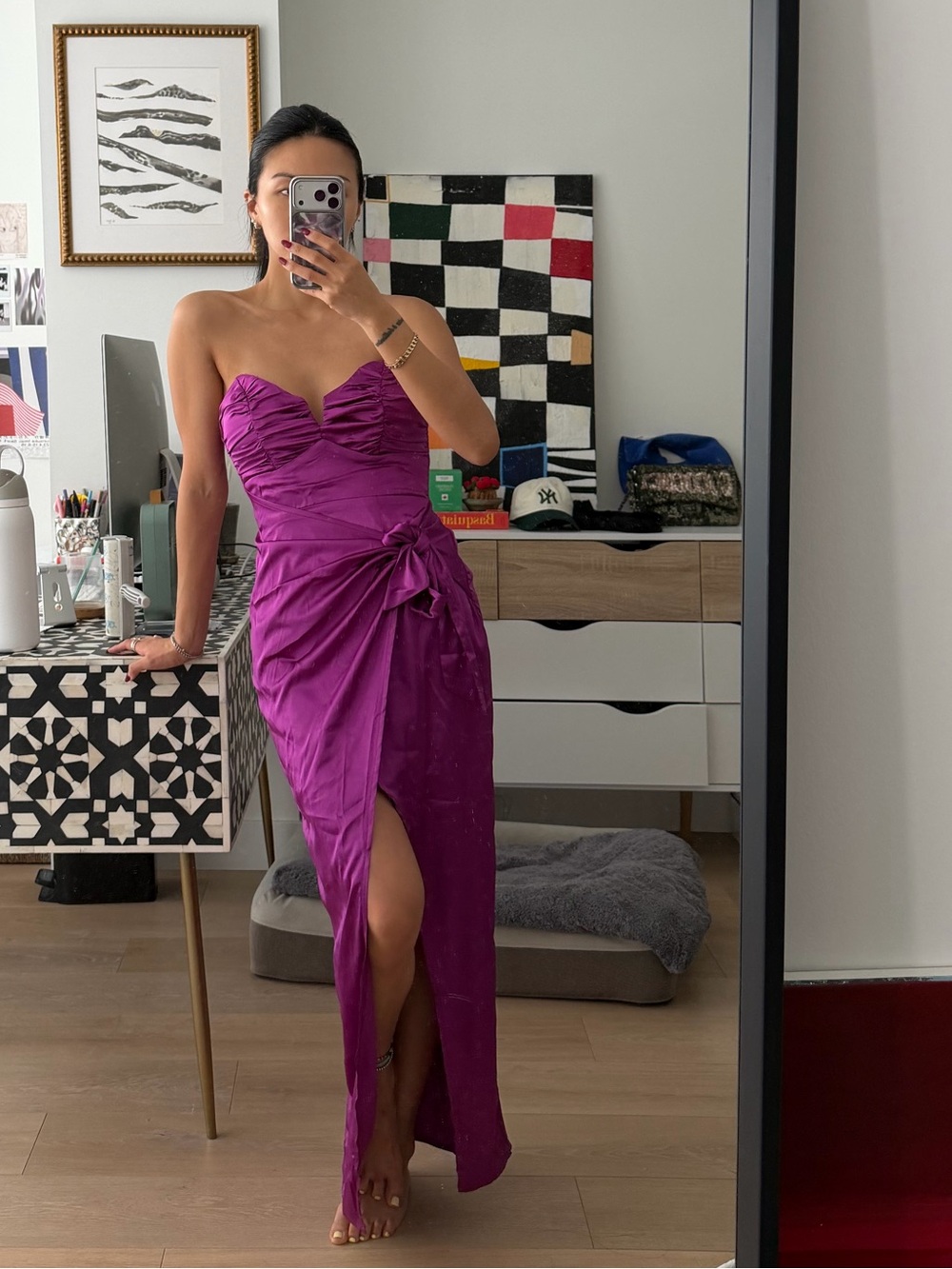 nwt: strapless ruched plum dress
